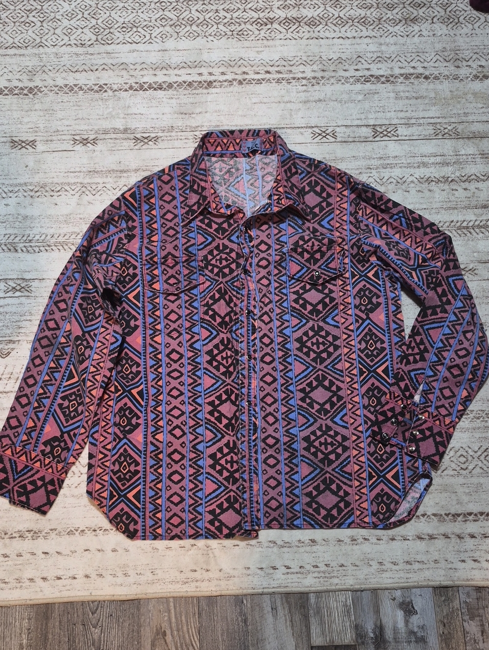 Men's Geometric Vintage Handmade Western Vibes Snap Up Shirt